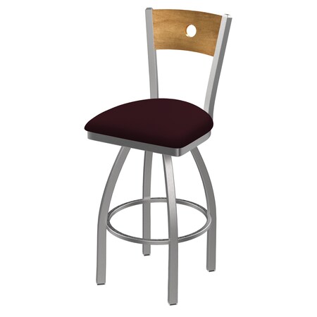 Holland Bar Stool Co 30" Swivel Counter Stool, Pewter Finish, Med Back, Canter Bordeaux Seat 83030SSMedMplB005
